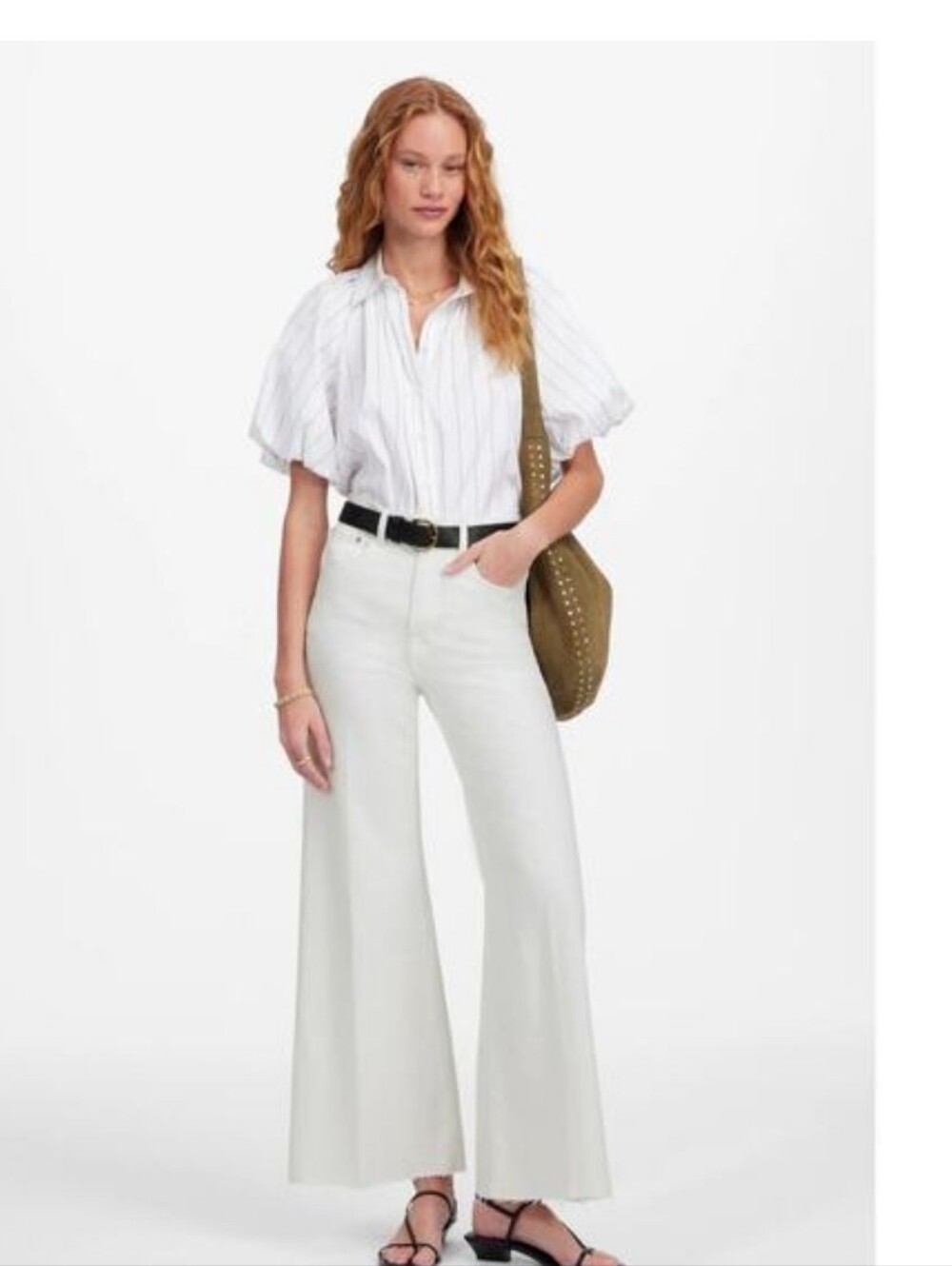 Madewell Flared Wide Leg Crop Jeans Pure White Stretch  High Rise US 30 NWOT